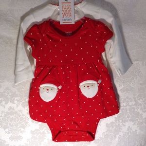 Carters Santa Face Polka Dot Onesie w/Cardigan 3M